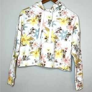 Disney Oversized Cropped Minnie Mouse Tropical Floral Organic Cotton Hoodie XS